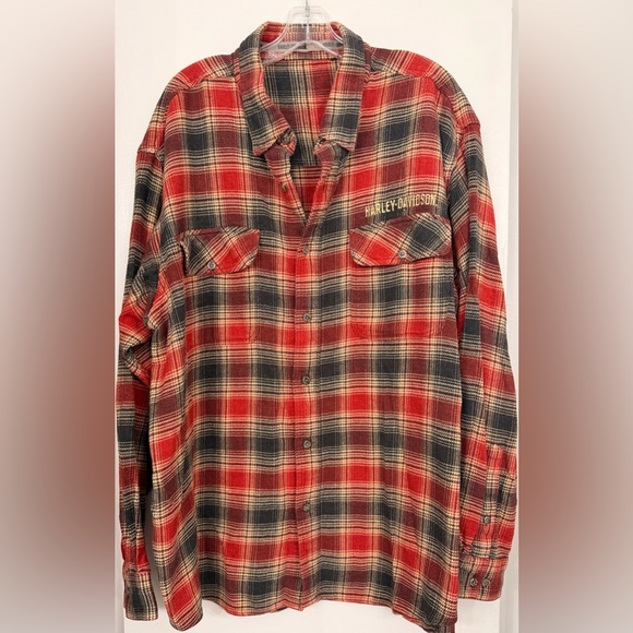 Harley-Davidson Other - Vintage Harley Davidson Flannel Button Down Long Sleeve Red Size 3XL